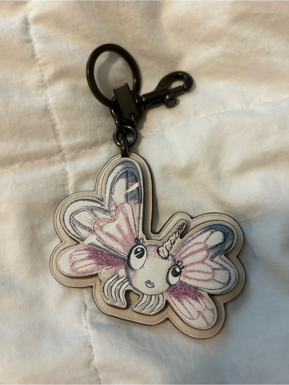 Rare Coach Cream Dragonfly Flower with  Gunmetal Hardware keychain